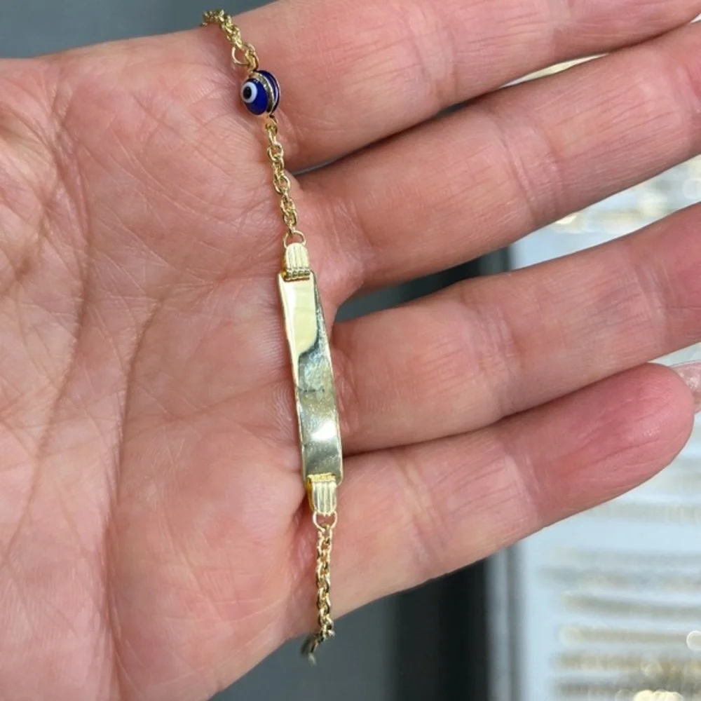 New 14K Yellow Gold Evil Eye Kid Baby Bracelet 5.5 to 6 inches adjustable